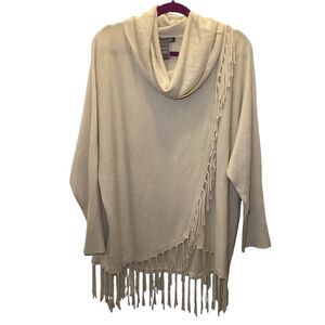 Kate & Mallory Cream Color Cowl Neck Long Sleeve Fringe Edge Top Pull Over Sz XL
